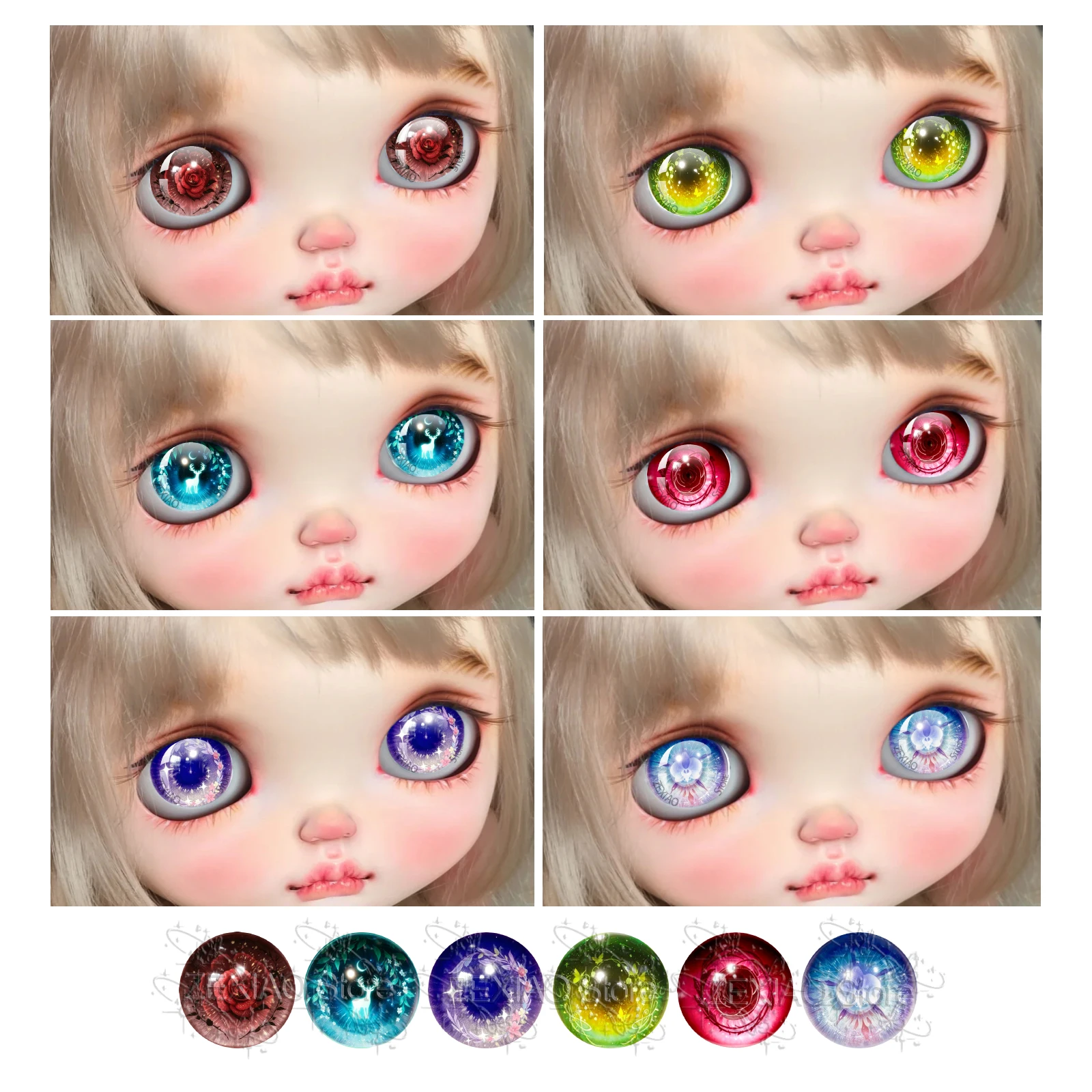 12PCS Anime Cartoon Cute Shining Blyth Doll BJD Eyes Glass Cabochon Round Eye Chips Jewelry Toy Making Supplies Wholesale MS011
