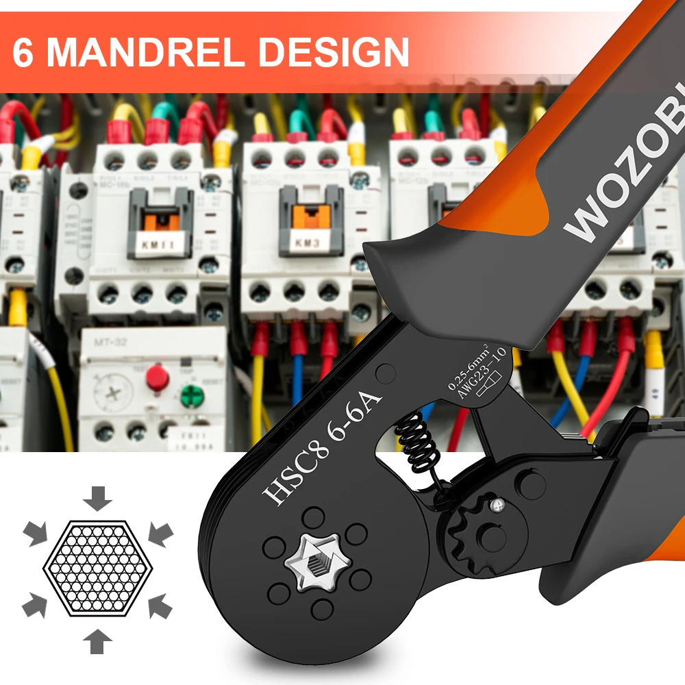 Sześciokątny samoregulujący zestaw narzędzi do zaciskania tulejek z grzechotką 23-10AWG 0,25-6mm2 zestaw do zaciskania końcówek przewodów 400-2000