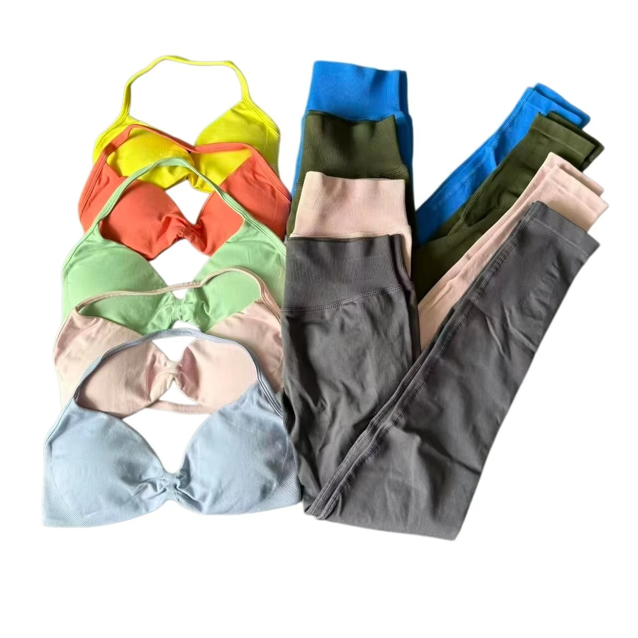 Yoga Tightening 2Piece Yoga Set Strappy Sports Bra and High Waist Seamless Leggings for Gym Workout and Fitness Training