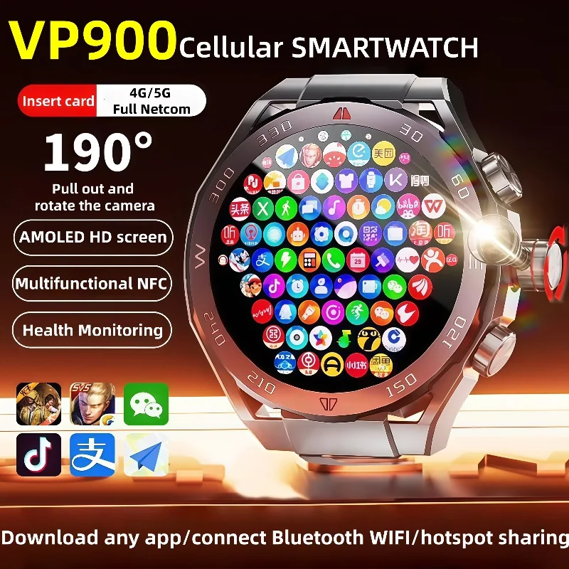 

VP900 Smartwatch Amoled Screen 4GB MP3 MP4 Player Bluetooth WIFI Network Sharing Google APP Store Smart AI Watch Men Sportwatch