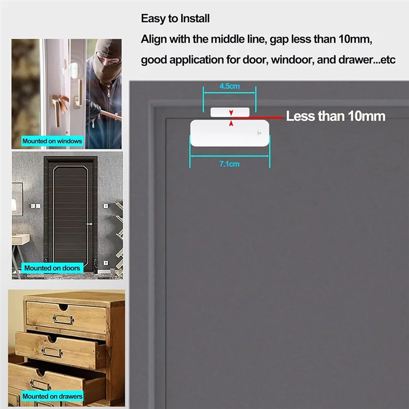 DIGIT-Wifi Door Sensor, Smart For Alexa Google Assistant,Home Security Door Open, For Business Burglar, Window Sensor