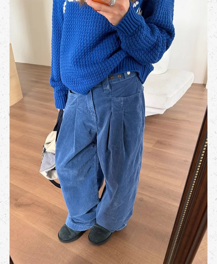 Pantalon décontracté à jambes larges pour femmes, taille haute, ample, coréen rétro Y2K