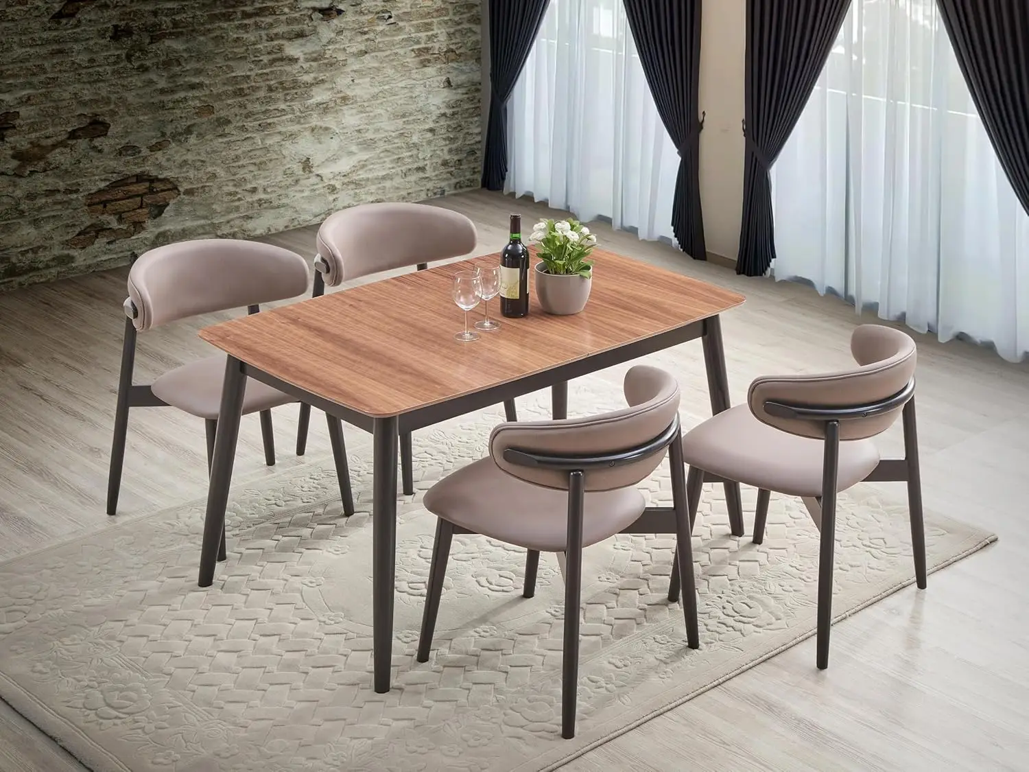 Meja Makan alami dan hitam dengan daun ekstensi