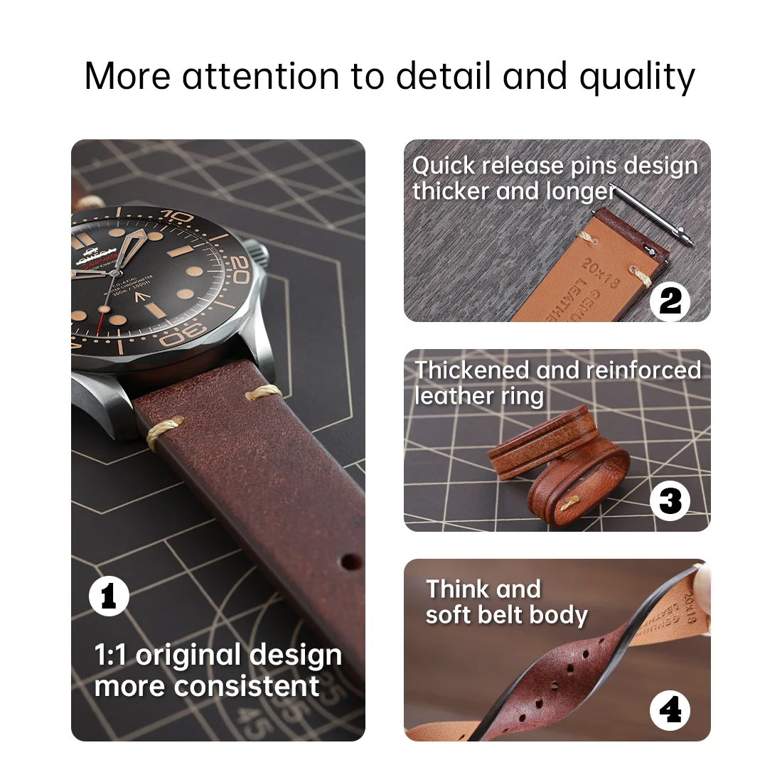 Omega luxury Leather Watch Strap For SEAMASTER SPEEDMASTER Accessories Watchbands Italian Vegetable Tanning Leather Watch Band