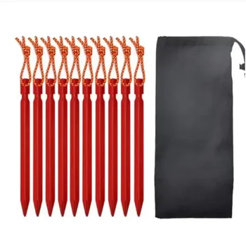 알루미늄 합금 텐트 페그 세트, 해변 진흙 잔디 눈 그라운드 네일, 보관 가방 포함, 마당 캐노피, 방풍 말뚝, 10 개