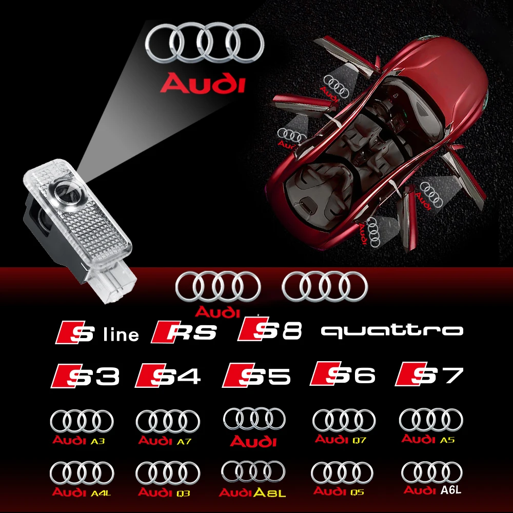 Car Door Original Welcome Lights Auto Badge LED Projector Lamps HD Courtesy Light for AUDI SLINE RS QUATTRO S3 S4 S5 S6 S7 S8 A7