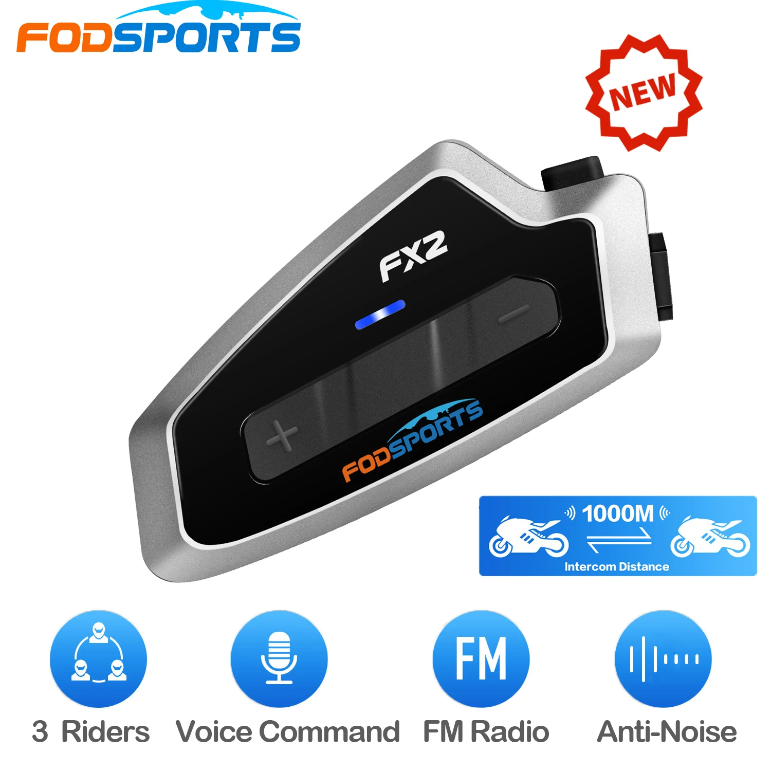 Fodsports FX2 interkom motocykl helma náhlavní bezdrátový Bluetooth 5.0 pro 3 jezdci interphone jízdní kolo reproduktor moto dorozumívání