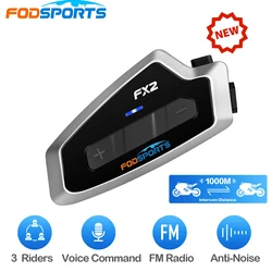 Fodsports FX2 intercomunicador casco de motocicleta auriculares inalámbricos Bluetooth 5,0 para 3 conductores interfono bicicleta altavoz comunicación de Moto