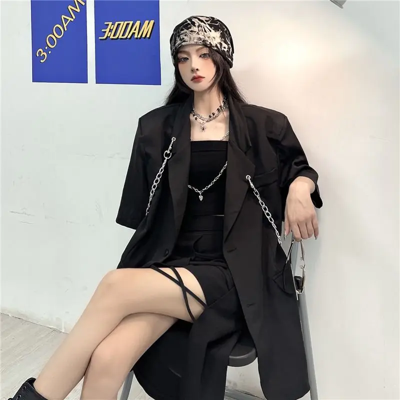 Long Blazers Women Design Spliced Streetwear Hipster Loose Creativity Casual Korean Style Fashion Summer Breathable Personality