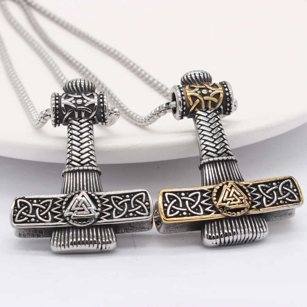 

Personality Vintage Viking Raytheon Hammer Stainless Steel Pendant Men's Necklace Chain