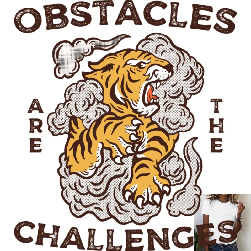 Vintage Tiger & English Slogan Heat Transfer White Ink Iron - on Patch, Trendy Cool Pattern, Suitable for T - shirts/Canvas