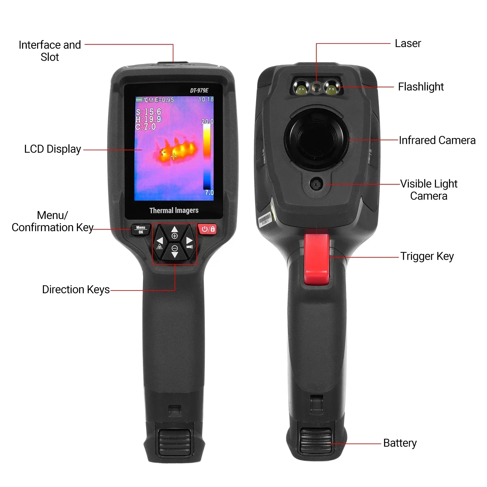 Handheld Thermal Imager, 120×90 IR Resolution 50Hz Frame Rate Rechargeable Thermal Camera with 32GB Micro Storage