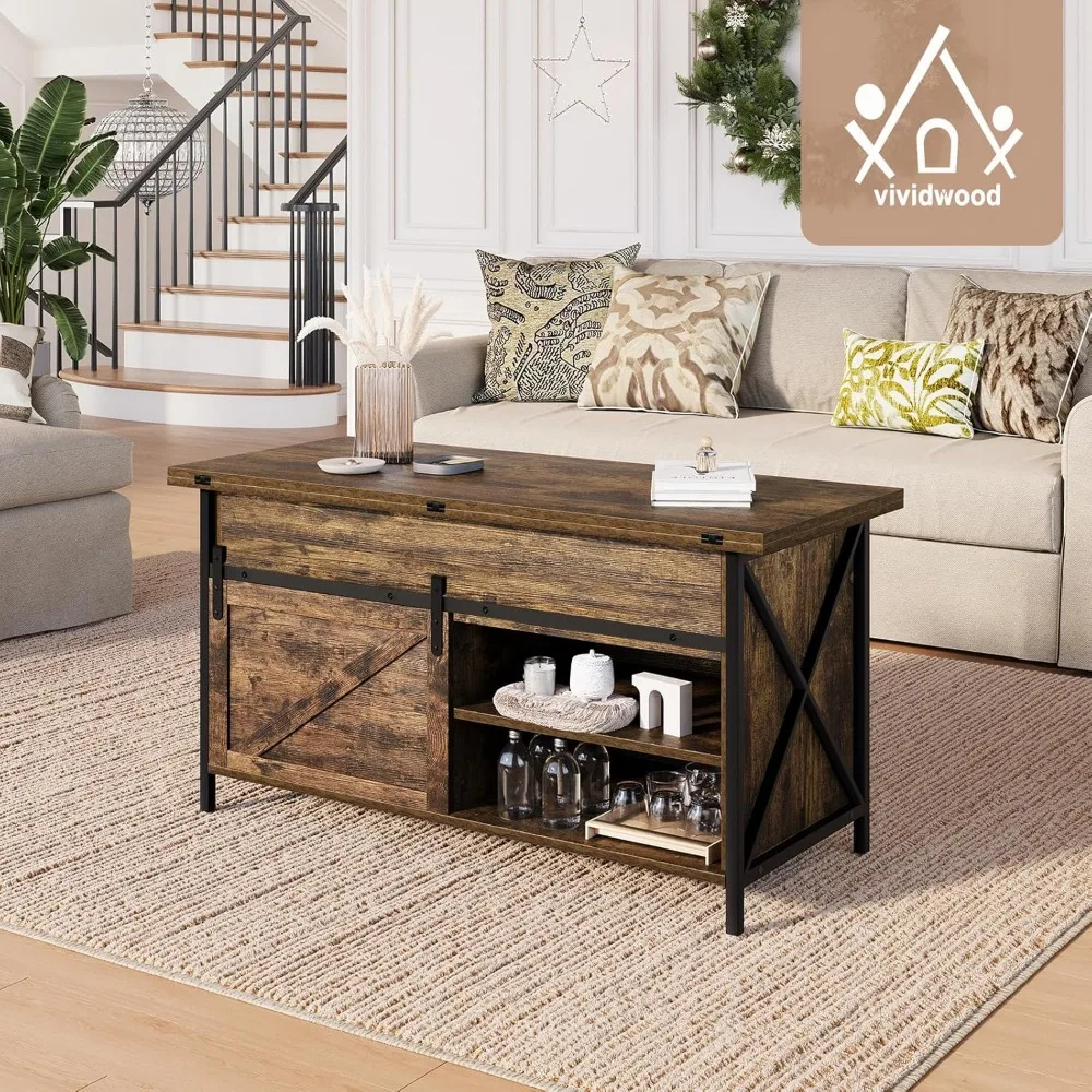 Convertible Coffee Table with Storage, Sliding Door, and Hidden Compartment: Multi-Functional Tea Table