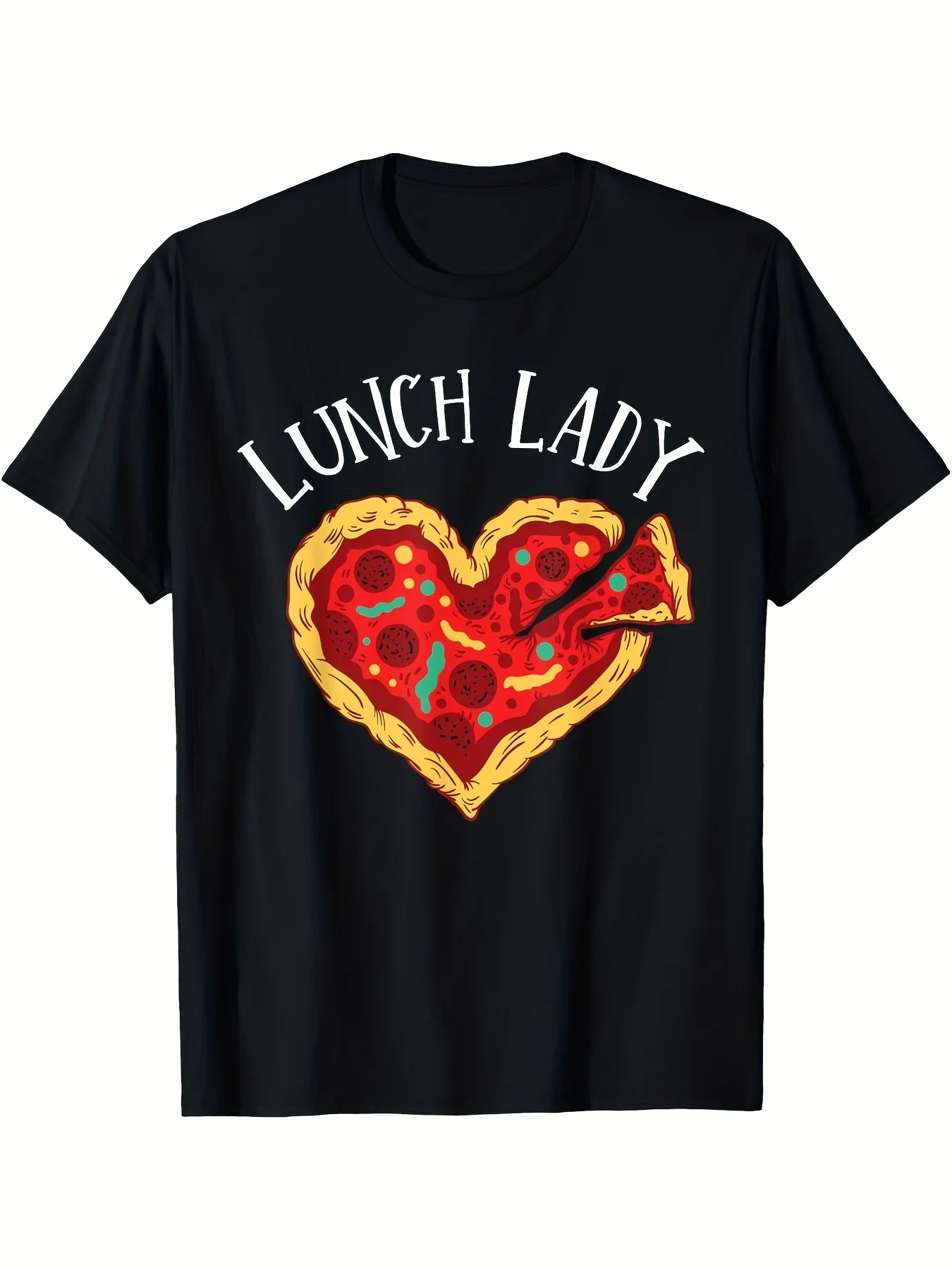 

Lunch Lady Pizza Heart School Cafeteria Worker T-Shirt - Funny Pizza Graphic Tee - Soft Breathable Lightweight Cotton Crew Neck