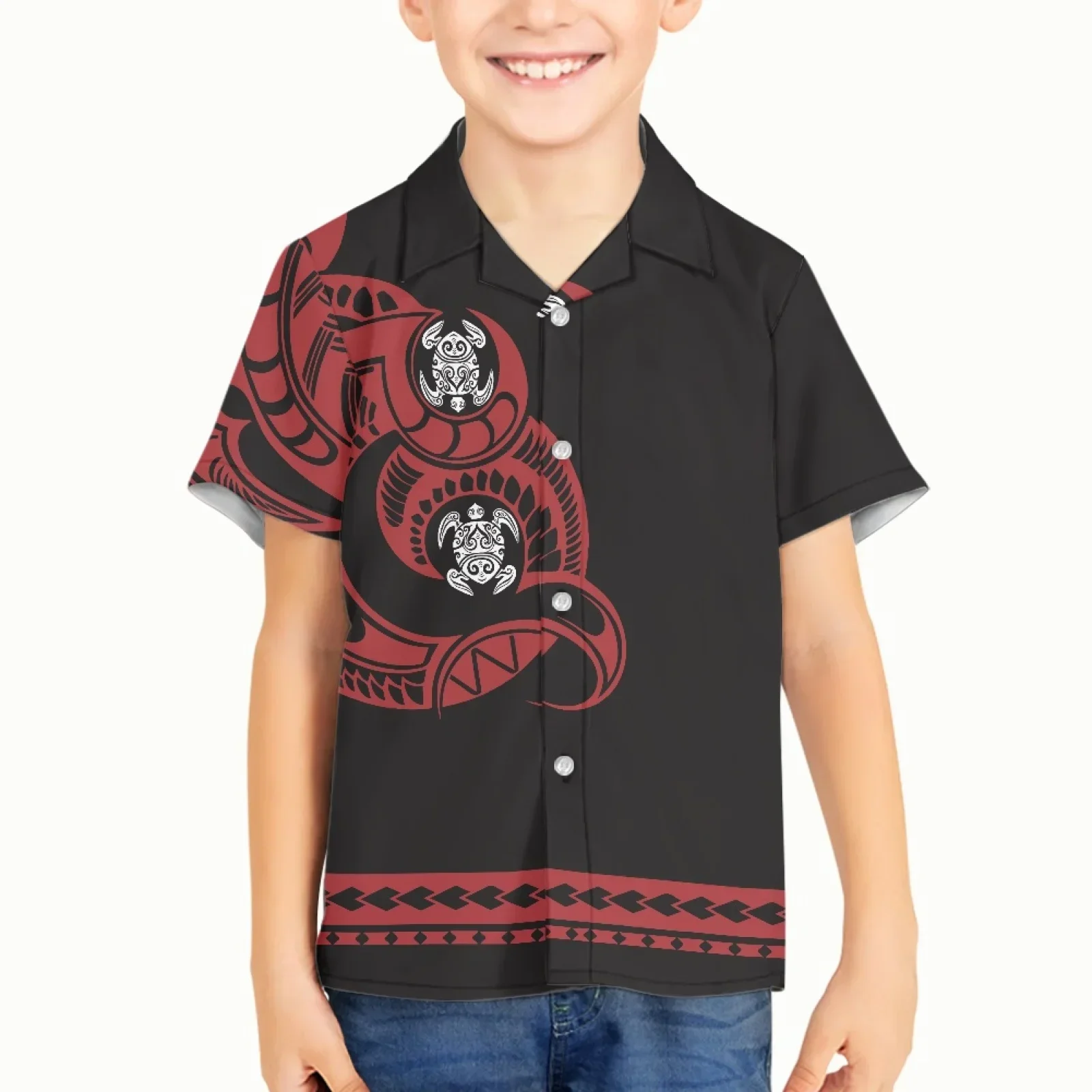 Kid Boy Polynesian Tribal Samoan Totem Tattoo Samoa Prints Baby Boys Shirts School Blouse Cardigan Shirt For Toddler Children