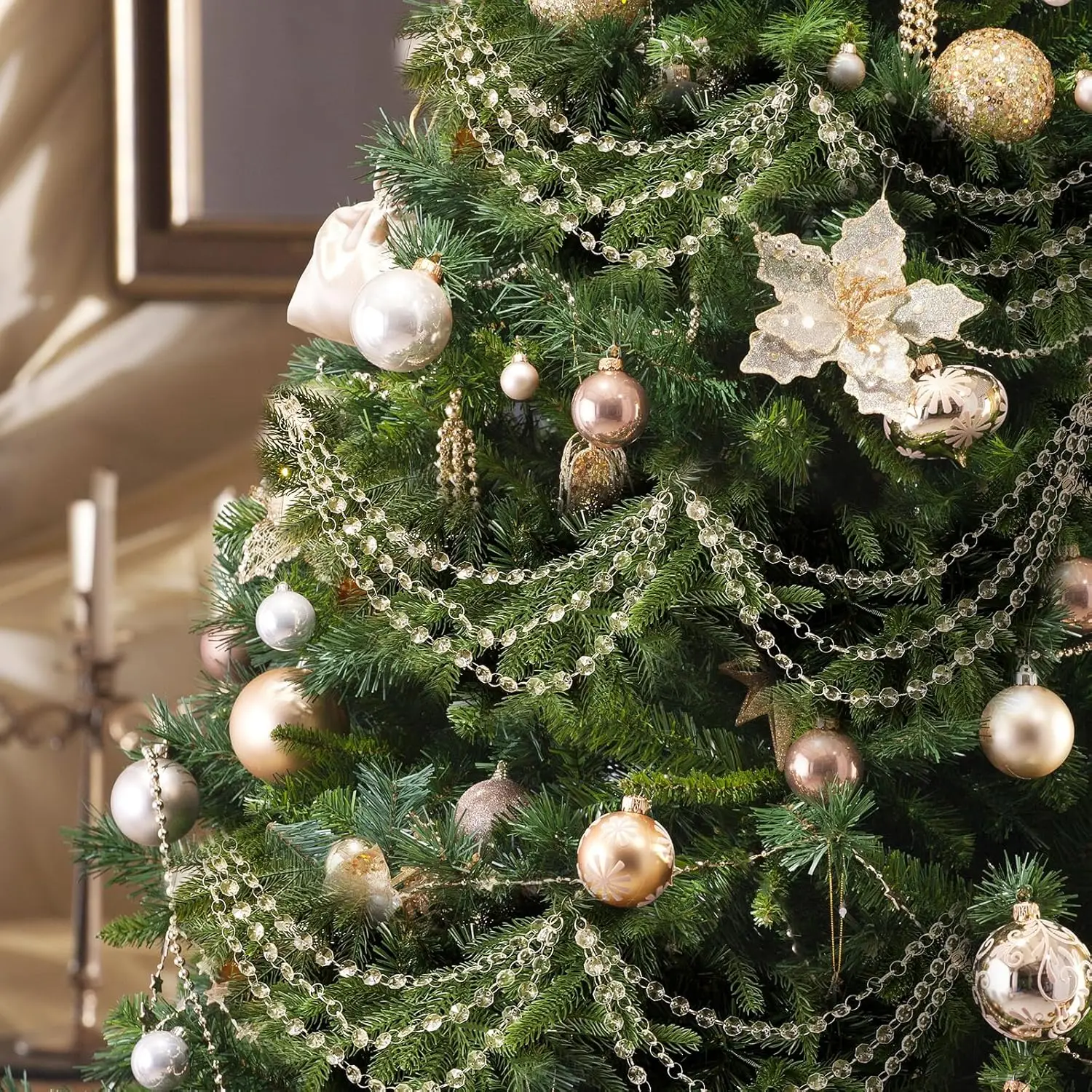1 Stück 3-lagige Weihnachts-Kristallgirlande, 40,6 cm, klare Acrylkristalle, Weihnachtsbaum-Hängeornamente für Weihnachten, Hochzeit, Party, Dekoration