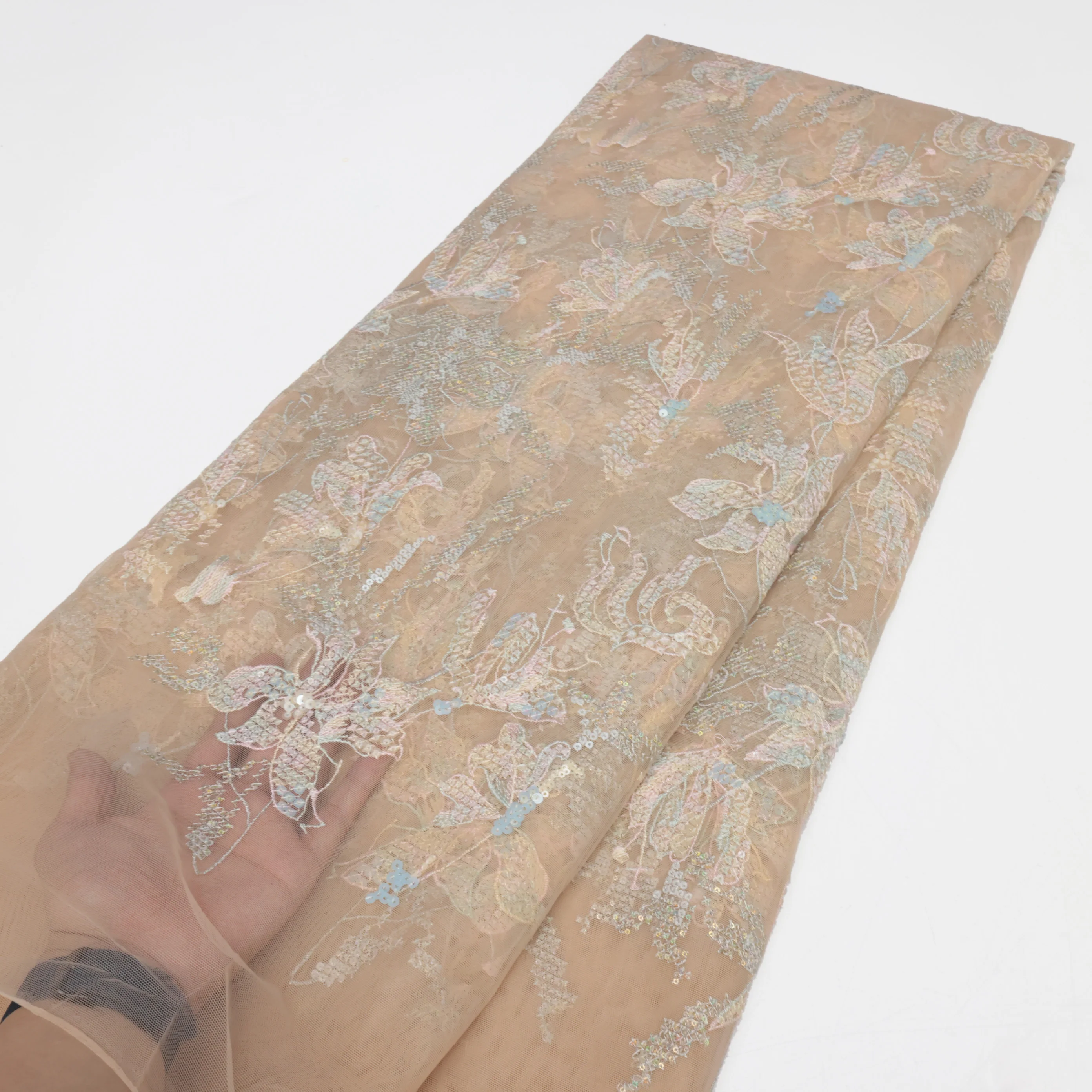 

5Yards French Net Embroidery Sequins Tulle Lace Fabric 2024 High Quality African Mesh Lace Fabric For Women Evening Party Dress