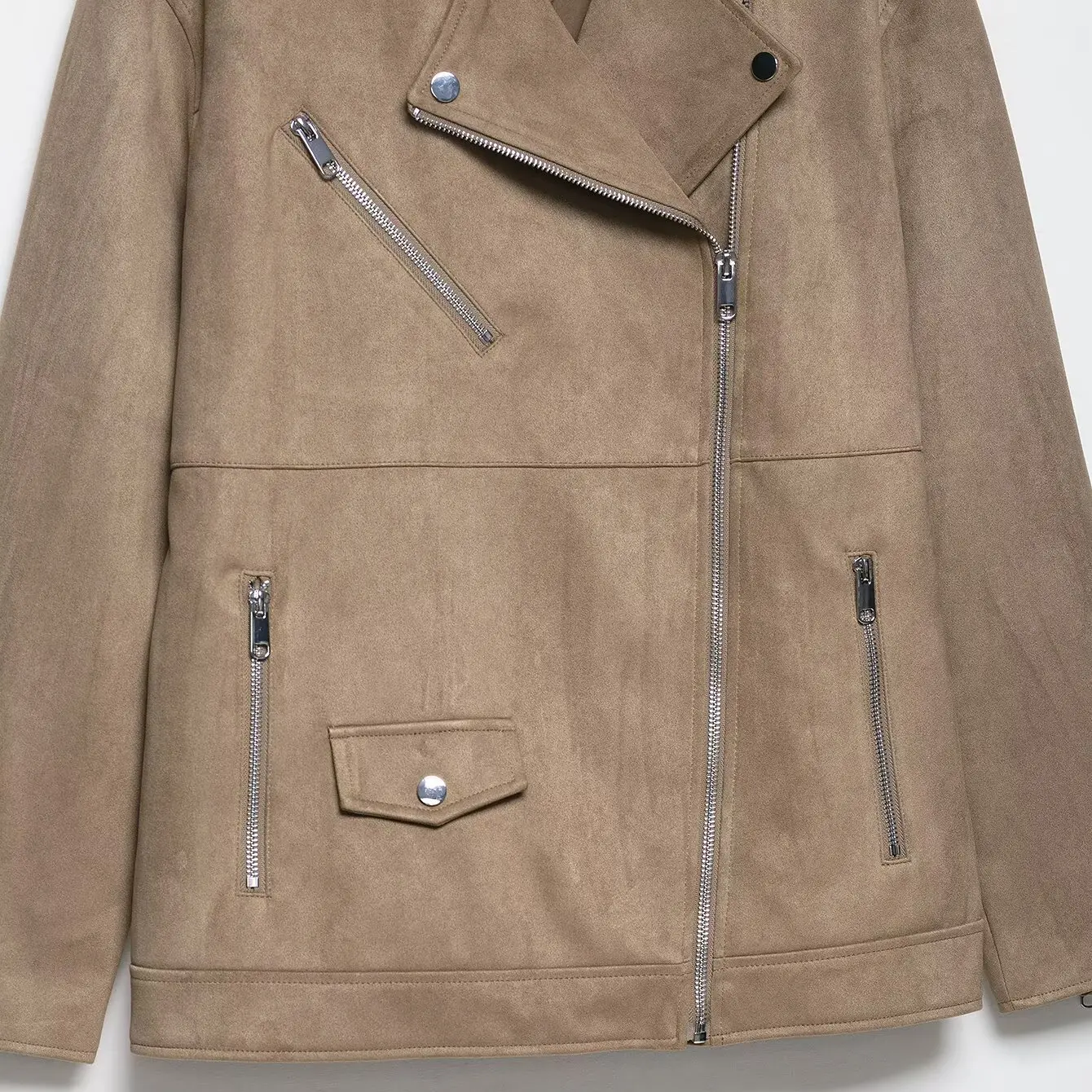 معطف JNLEAOG للسيدات من Faion للدراجات النارية Jaet للخريف الجديد متعدد الاستخدامات من جلد الغزال الصناعي 30284 معطف فضفاض غير رسمي من البوليستر