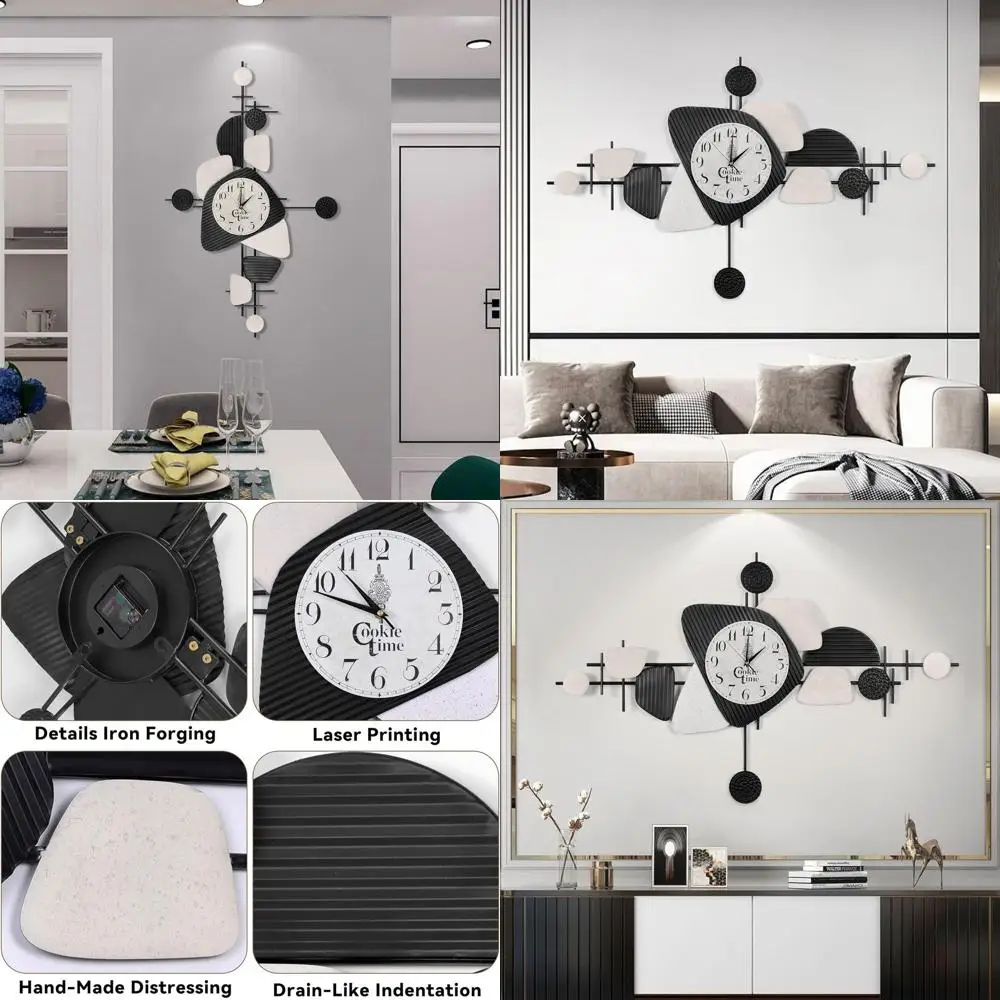 

Stylish Metal Wall Clock - 3D Silent, 37.8x24 Inch, Battery-Powered for Home & Office