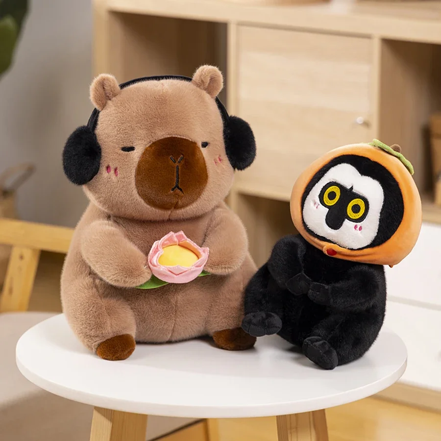 Süßes Capybara-Plüschtier, Kuscheltiere, Capybara hält Lotusblume, weißes Gesicht, Affe, weiche Puppe, Kinderspielzeug, Geburtstag, Weihnachten, Geschenk