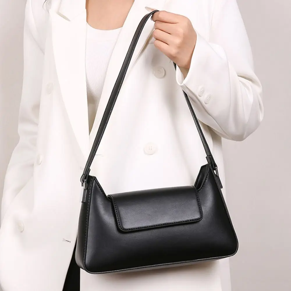 Elegant Solid Color Shoulder Handbag Flap Design Multi Pocket Underarm Bag PU Leather Square Handbag For Women
