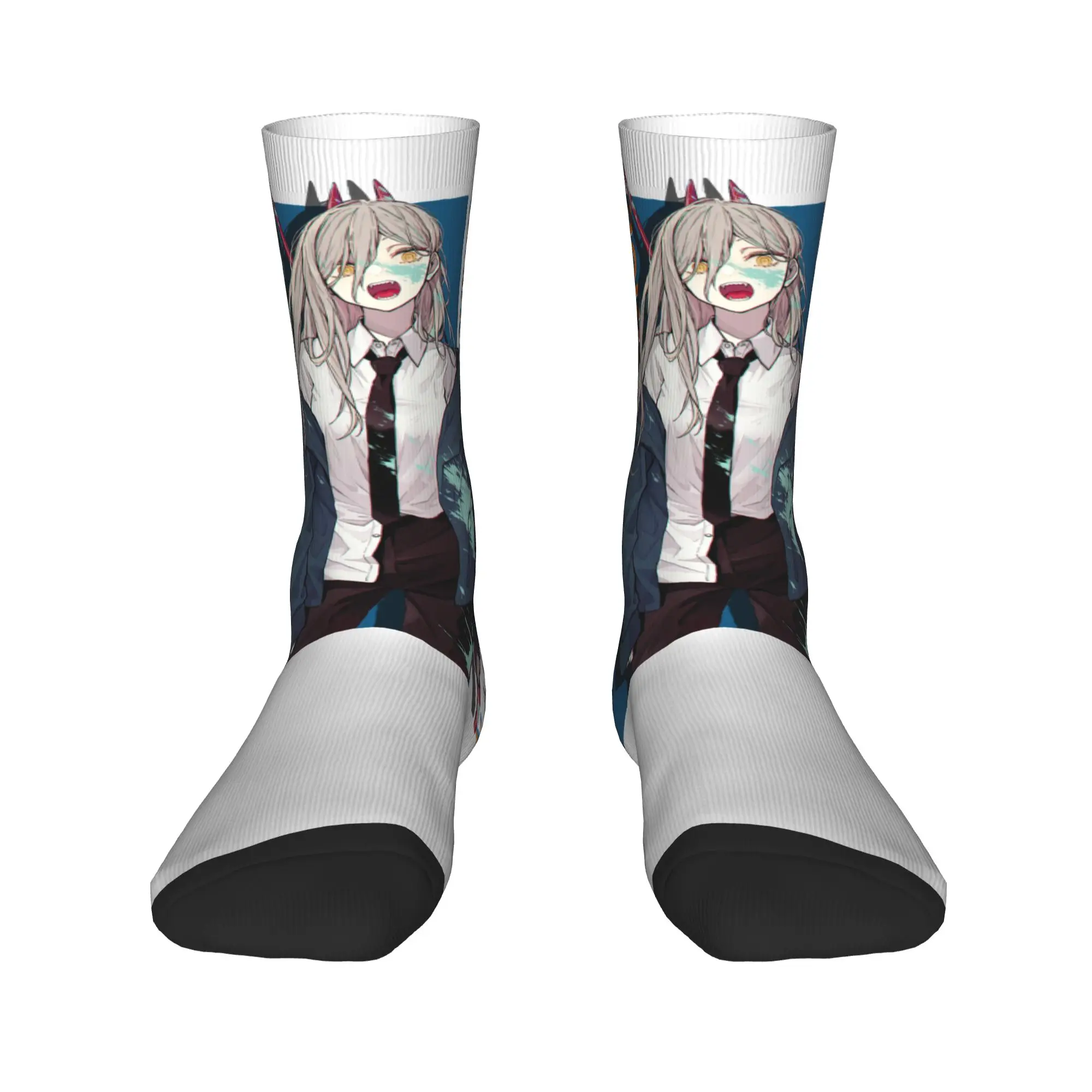 Casual Power Chainsaw Man Football Socks Anime Polyester Middle Tube Socks for Women Men Sweat Absorbing