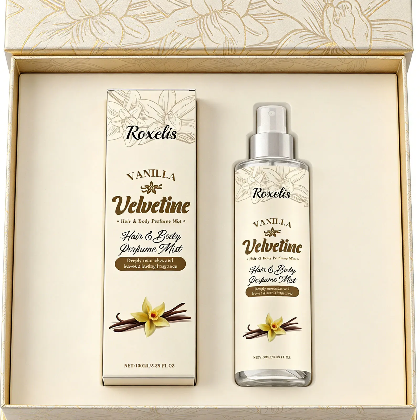 

Roxelis 100ml Velvet Vanilla Fragrance Spray - Gentle Natural Fresh Elegant Scent | Long Lasting Portable Daily Wear Perfume