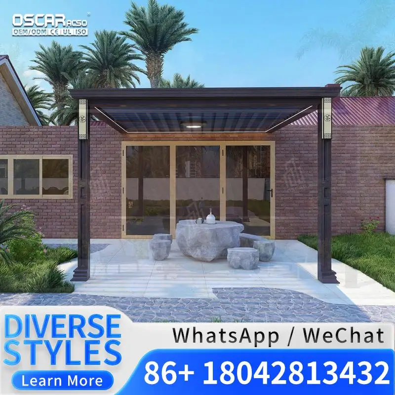 Customizable Metal Patio  Kit with Automatic Motorized Sun Shade Solar Electric Backyard Use Outdoor Garden Courtyard Pergola