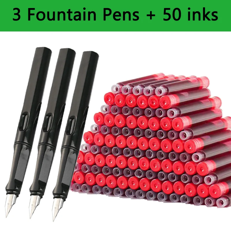 53-teiliges Füllfederhalter-Set mit austauschbarer Tinte, schwarze/blaue/rote Tinte, EF-Schulstifte, Bürobedarf, Schreibwaren zum Schreiben von Kalligraphie-Stift