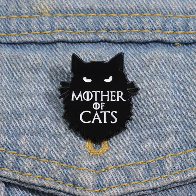 MOTHER OF CATS Enamel Pins Custom BLACK CAT Brooches Lapel Badges Punk Animal Jewelry Gift for Kids Friends