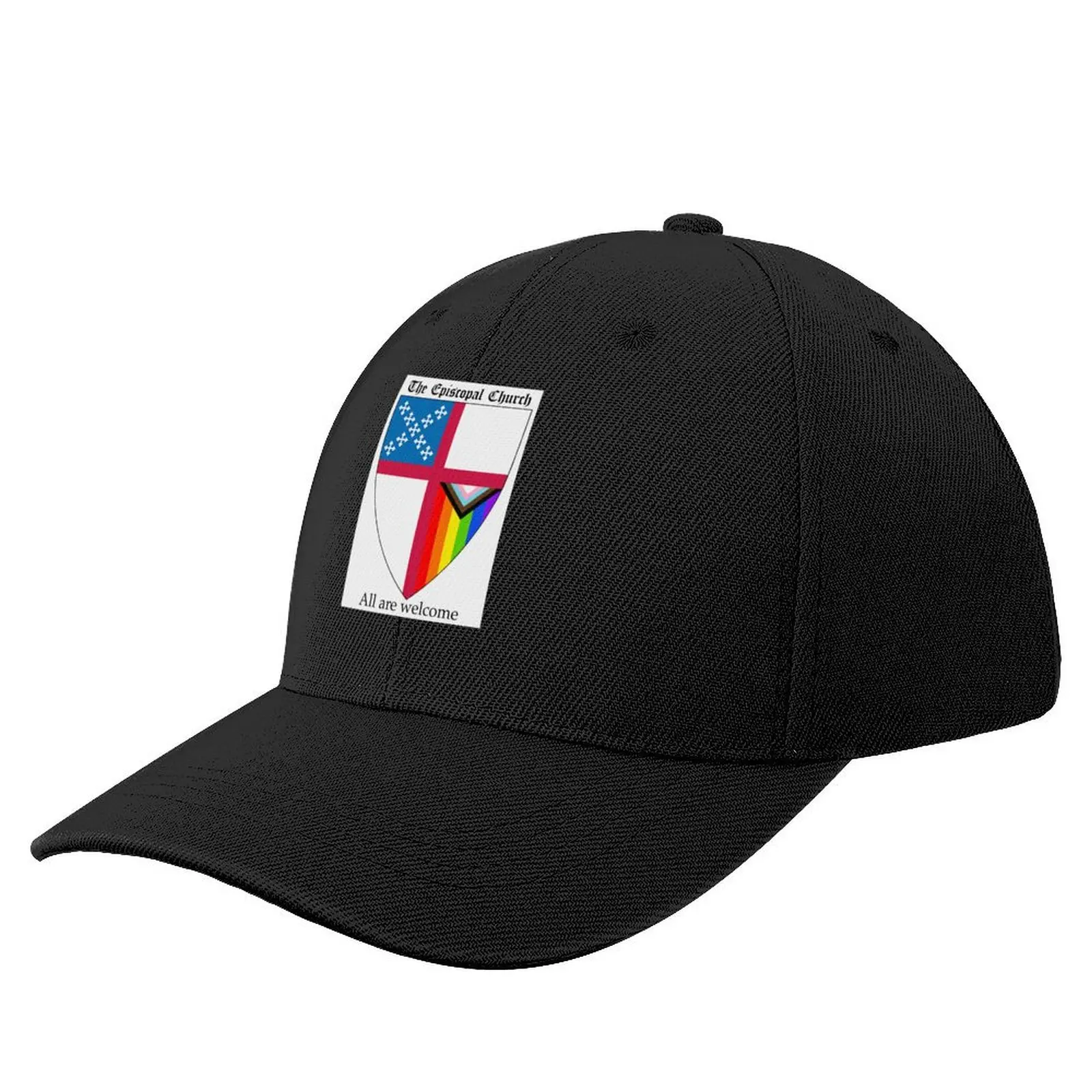 Episcopal Church Shield with Progressive Pride Flag Vertical Rainbow - All Are Welcome 2 Baseball Cap beach hat Golf Women Men's