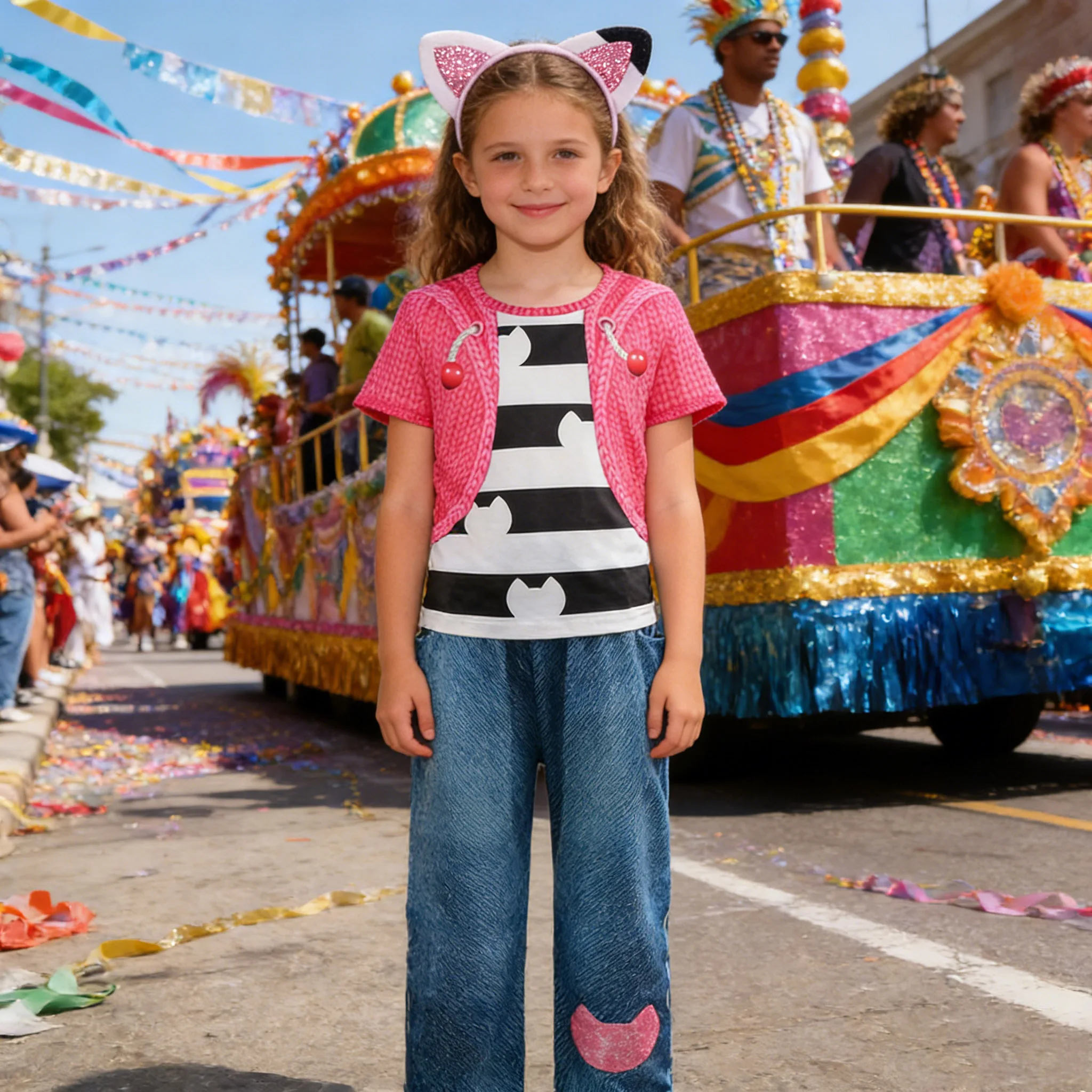 Kinderkleidung für Mädchen, Cartoon-Katze, langärmliges T-Shirt + Hose + Stirnband, 3-teiliges Set, Verkleidungskostüm für kleine Mädchen