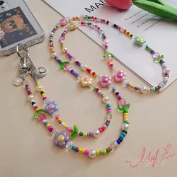 Mobile Phone Lanyard Long Cross-body Tulip Flower Beaded Chain Female Detachable Buckle Bag Chain Mobile Phone Case Universal