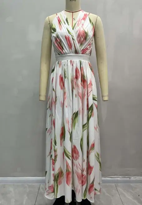 Robe d'été romantique et Sexy pour bord de mer, tempérament de vacances, imprimé, col en v, dos nu, taille haute, robe trapèze élégante, nouvelle collection