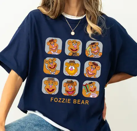 Women‘s Disney Vintage The Muppets Fozzie Bear T-Shirt  Cotton Short Sleeve Unisex Streetwear Oversized Loose Casual Stylish
