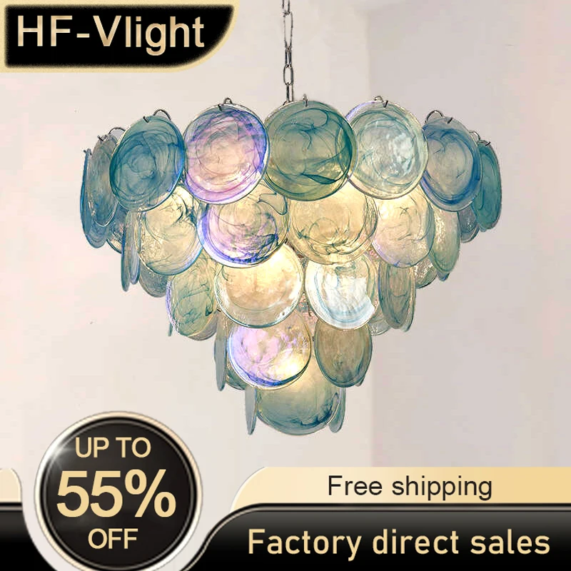 

Nordic mulano Handmade Blue Glass Hanging Chandelier,Living Room Lusters Fixtures Foyer Pendant LED Art Decorative Lighting