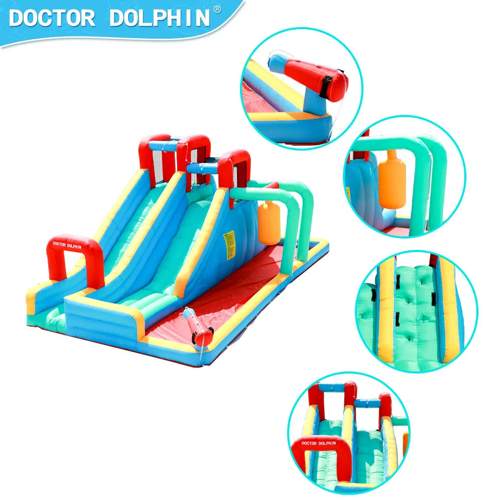 สไลเดอร์น้ำเป่าลมราคาถูกพร้อมบ้านเด้งดึ๋งสำหรับเด็ก ดีไซน์ใหม่จาก Doctor Dolphin เหมาะสำหรับงานปาร์ตี้