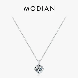 MODIAN 925 Sterling Silver Classic Round 1CT High Quality Zirconia Pendant Necklaces For Women Wedding Luxury Fine Jewelry Gift