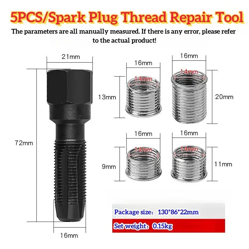 14mm Car Cylinder Head Tap Spark Plug Rethreading Helicoil Thread Repair Tool Kit Spark Plug Hole Sleeve for Engine Repair Parts