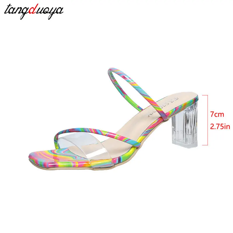 Summer Pumps Sandals Women PVC Jelly Slippers 2024 New Colorful high-heeled slippers Women Transparent Perspex Slippers Shoes