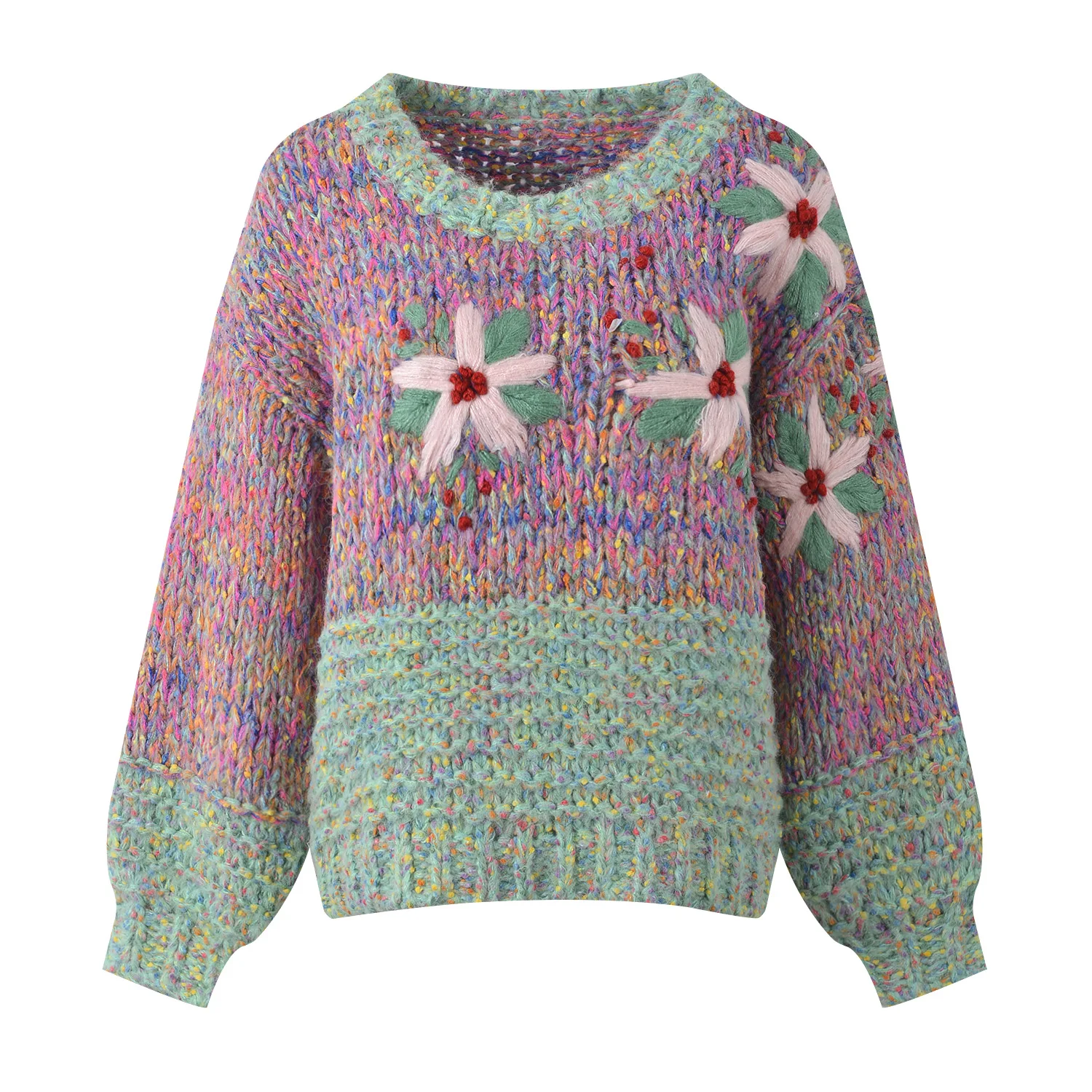 

Hand Embroidered Thi Yarn Loose Lazy Sle Sweater Autumn Winter Color Blo Knitted Top Women's Commute Sle Woolen Knitwear