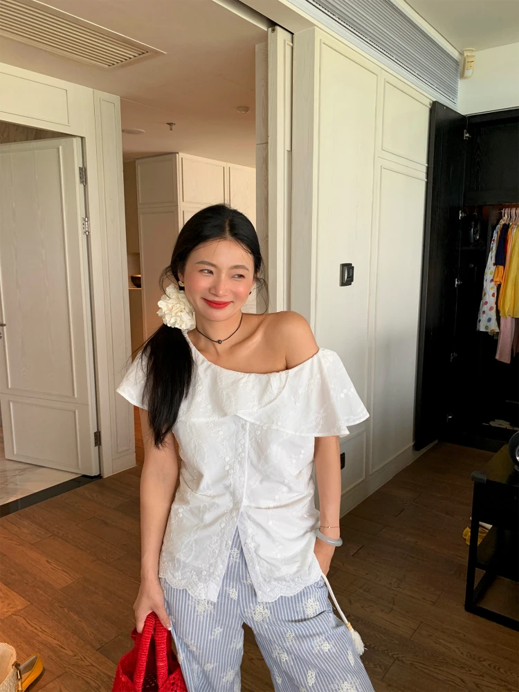 

New Chinese Style Shirt 2025 Design Sensation Small Collar Slimming White Korean Version Straight Tube Long Sleeve Cotton Pur...