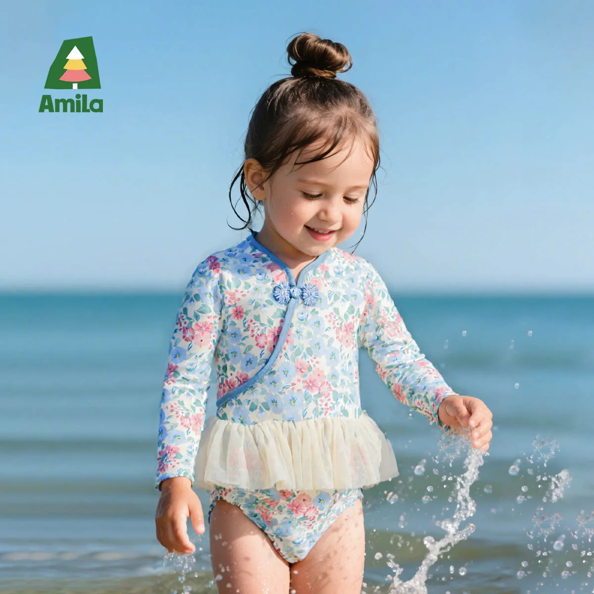 

Amila Baby Girl Swimsuit 2025 Summer New Cute Sweet Color Skin-friendly Children Clothing