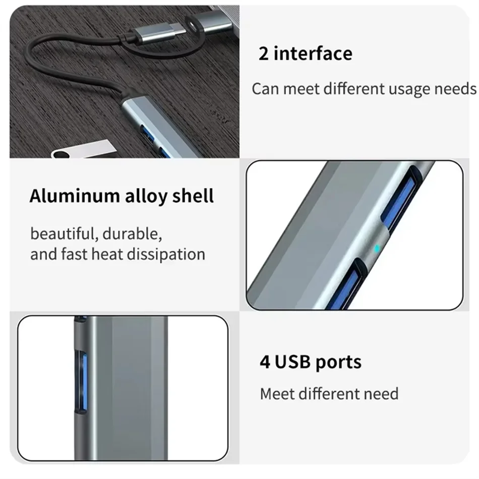 

4 в 2, концентратор Type-C, USB-сплиттер, PD, адаптер для зарядки OTG, расширитель передачи данных, док-станция для ноутбука, ПК, планшета, универсальный