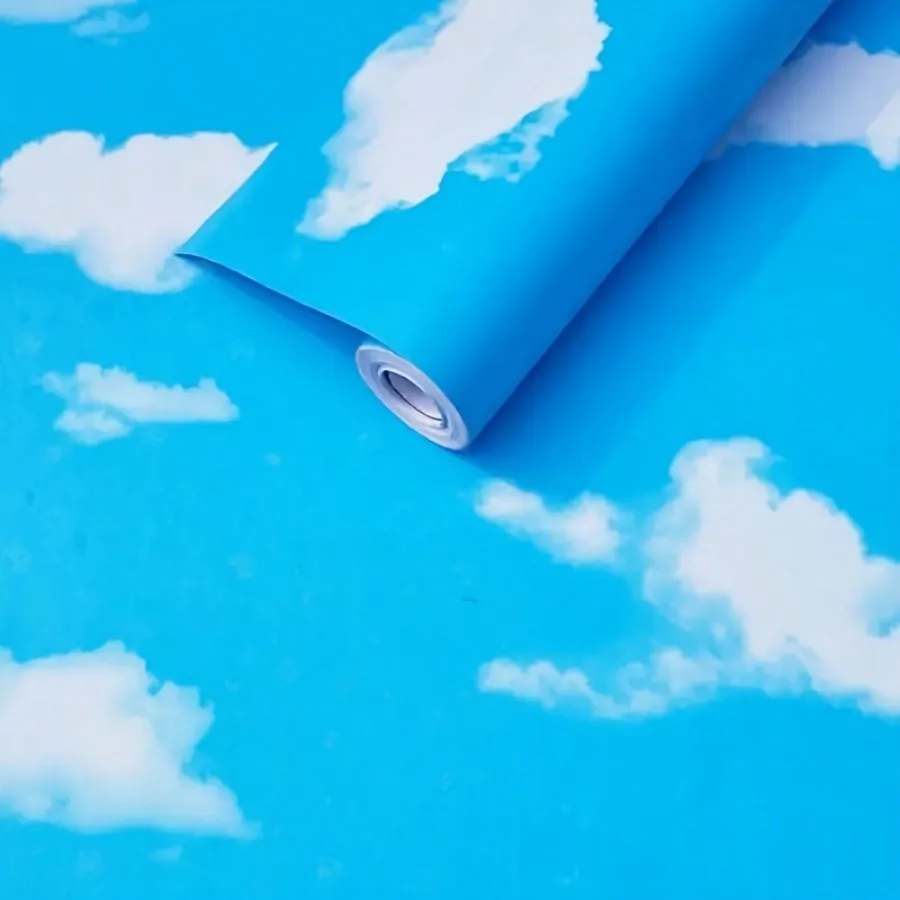 3D Realistic Sky Clouds Wallpaper - PVC Self-Adhesive, Ultra HD Blue Sky Effect, 45cmx200cm for Living Room & Commercial Space