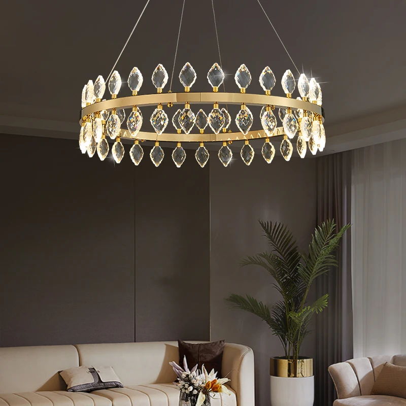 

Simple Living Room Stainless Steel Crystal Chandelier Modern Dining Room Bedroom Study Pendant Light