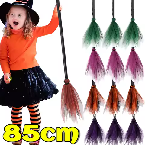 Funny Wizard Witch Mop Stick Halloween Flying Witch Broom Cosplay Costume Props Detachable Masquerade Dress Up Decoration