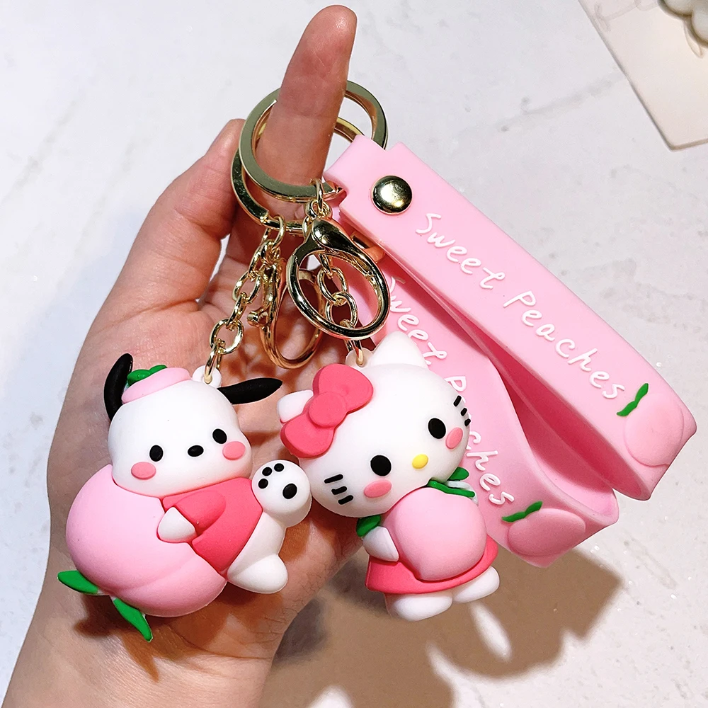 Sanrio Anime Keychains Hello Kitty Melody Kuromi Cinnamoroll Cartoon Dolls Action Figure Model Bags Pendant Keychain Car Keyring