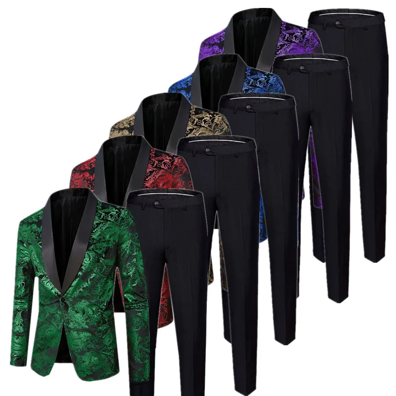 

Роскошные свободные костюмы с горячим тиснением и принтом, мужская одежда, модный мужской пиджак с цветочным принтом для свадьбы, банкета и однотонные брюки