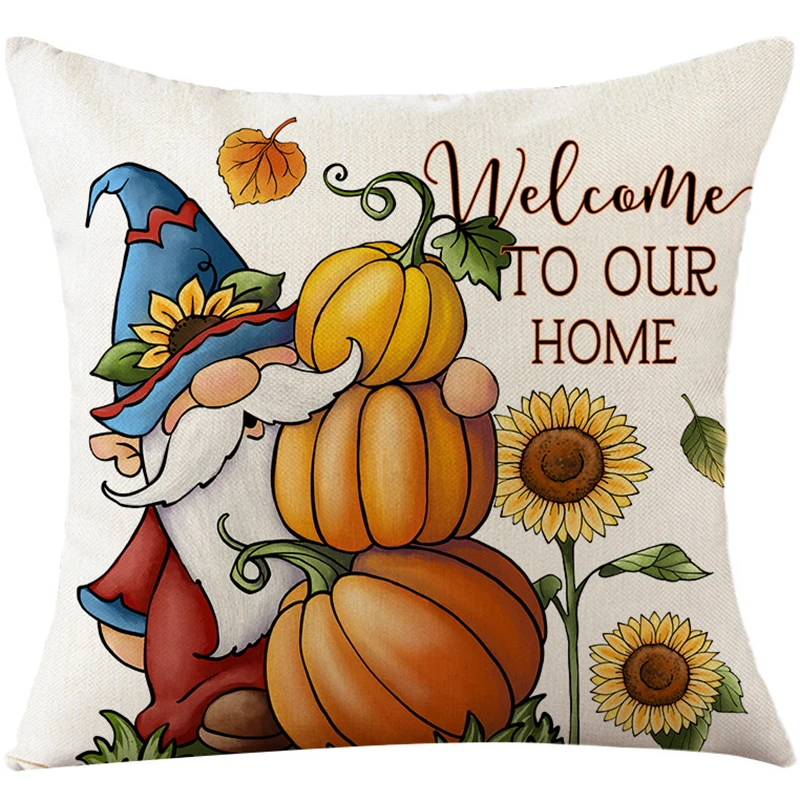 Thanksgiving Decorative Pillow Cover Maple Leaves Pumpkin Dwarfs Printed Cushion Cover Autumn Home Couch Decor Throw Pillow Case